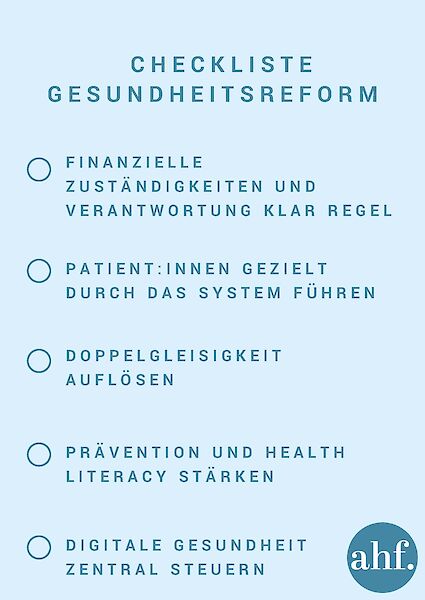 Gemeinsam entstand die „Checkliste Gesundheitsreform“ – mit den wichtigsten Punkten, die laut Meinung der anwesenden Expert:innen Priorität in der Umsetzung haben sollten: